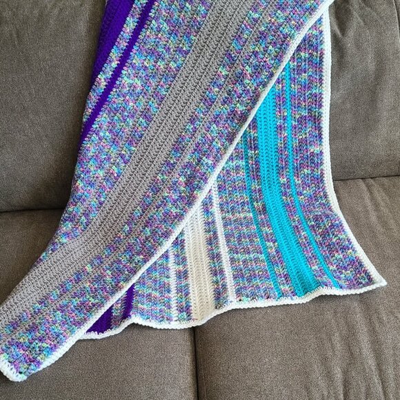 Crocheted Striped Lapghan – Handmade in North Dakota – approx 37” x 44” - Picture 2 of 5